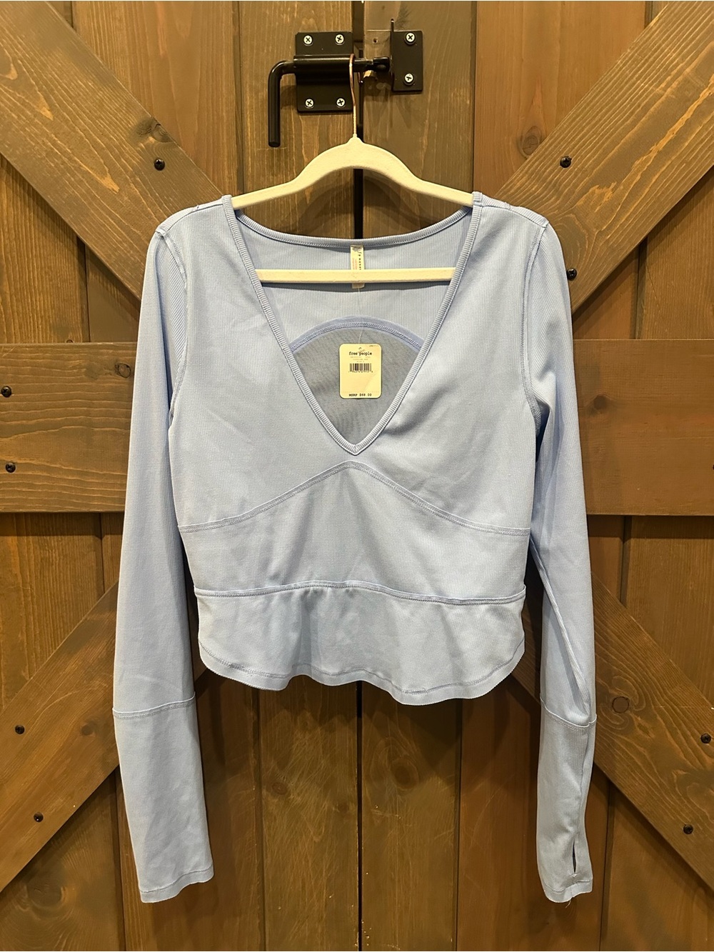 Free People Powder Blue V-Neck Long Sleeve Activewear Crop Top